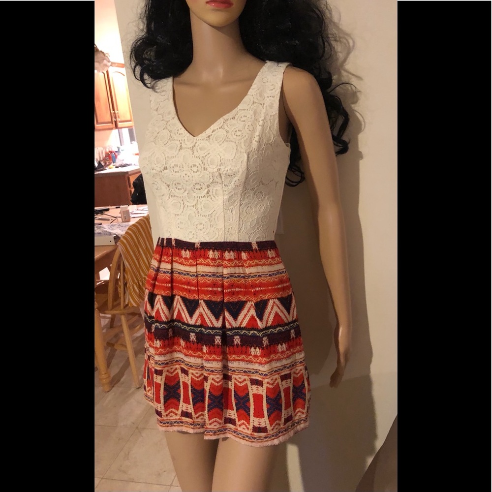 NWOT City Triangles Romper Size S with Crochet and aztec patterned skort
